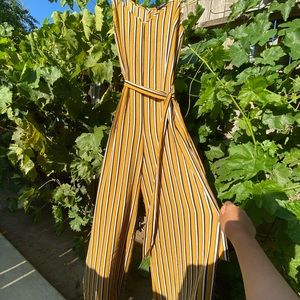 NWOT Ambiance striped mustard jumpsuit wide legged